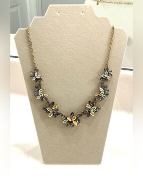 J. Crew Iridescent and Gray Floral Crystal Necklace
